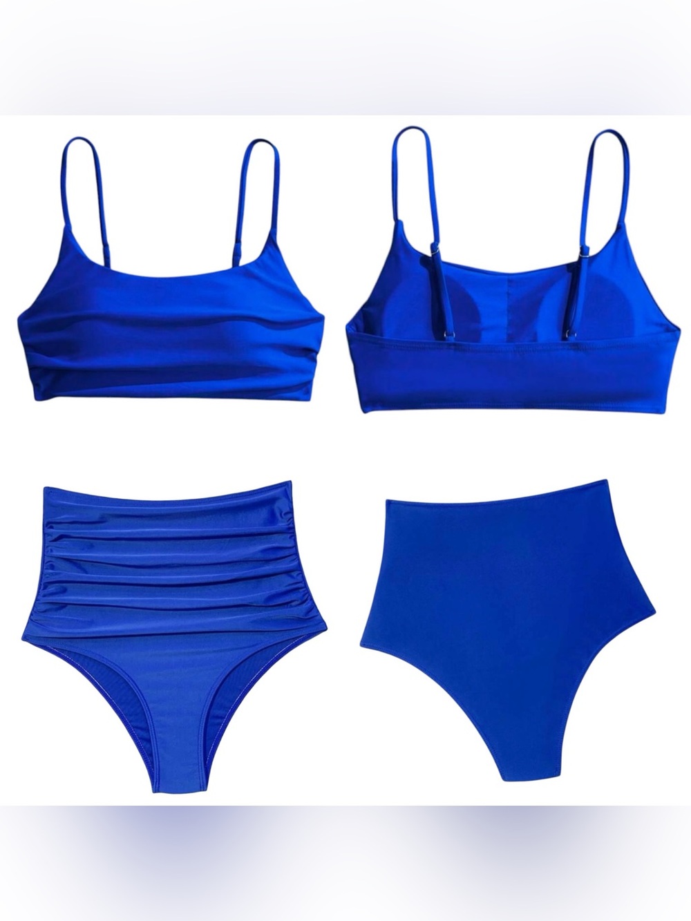 Women’s Royal Blue Two Piece High Waist Ruched Swim Suit Bikini Set Size Medium